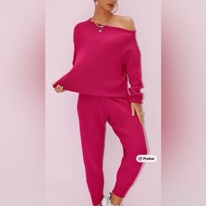 Red Knit Sweater and Joggers Pijama Set